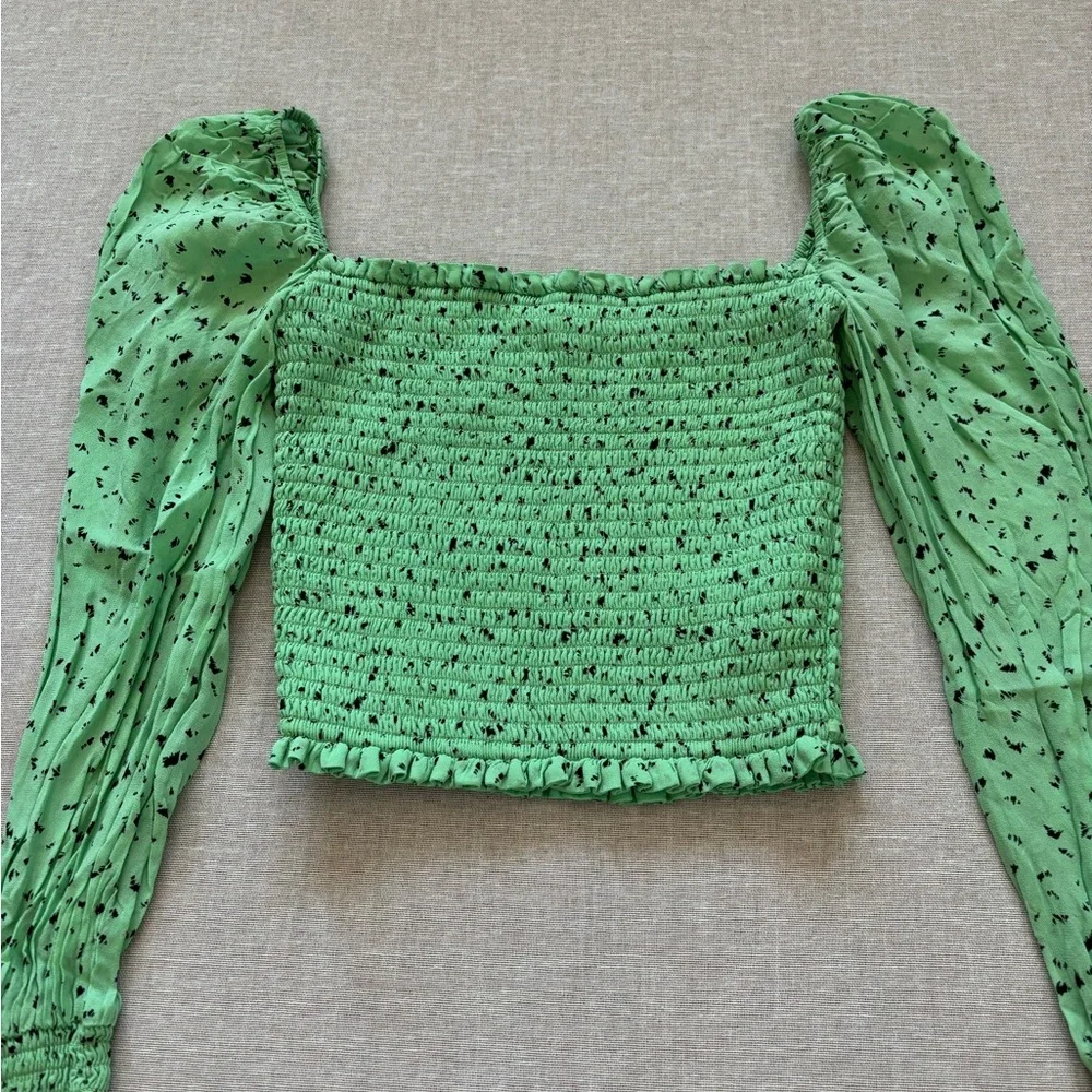 Aritzia green cropped chiffon top.